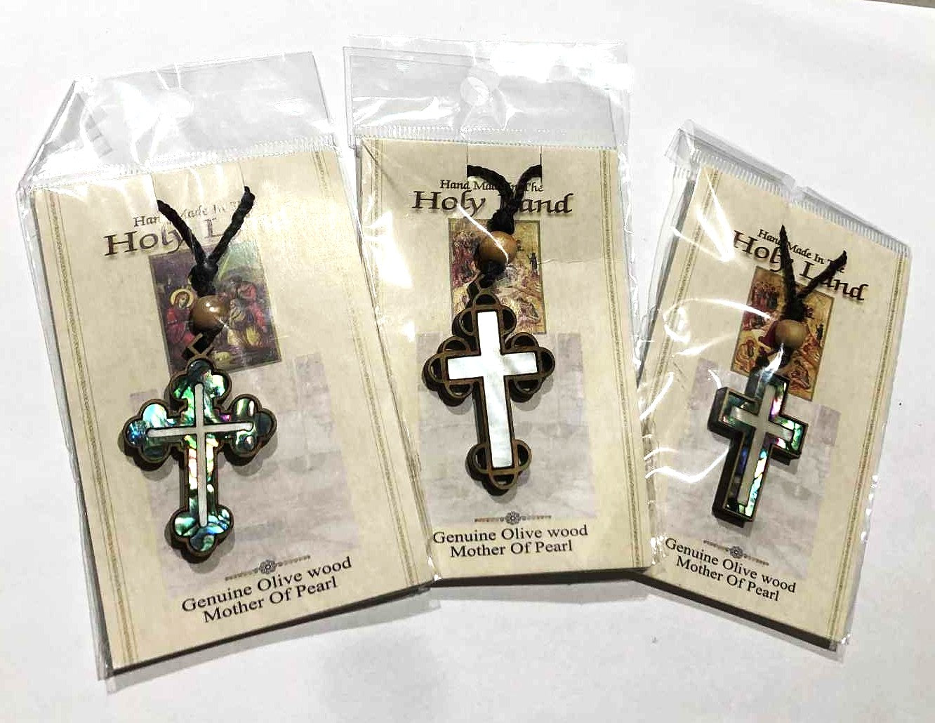 Olive Wood Cross Pendant with Mother-of-Pearl - Large