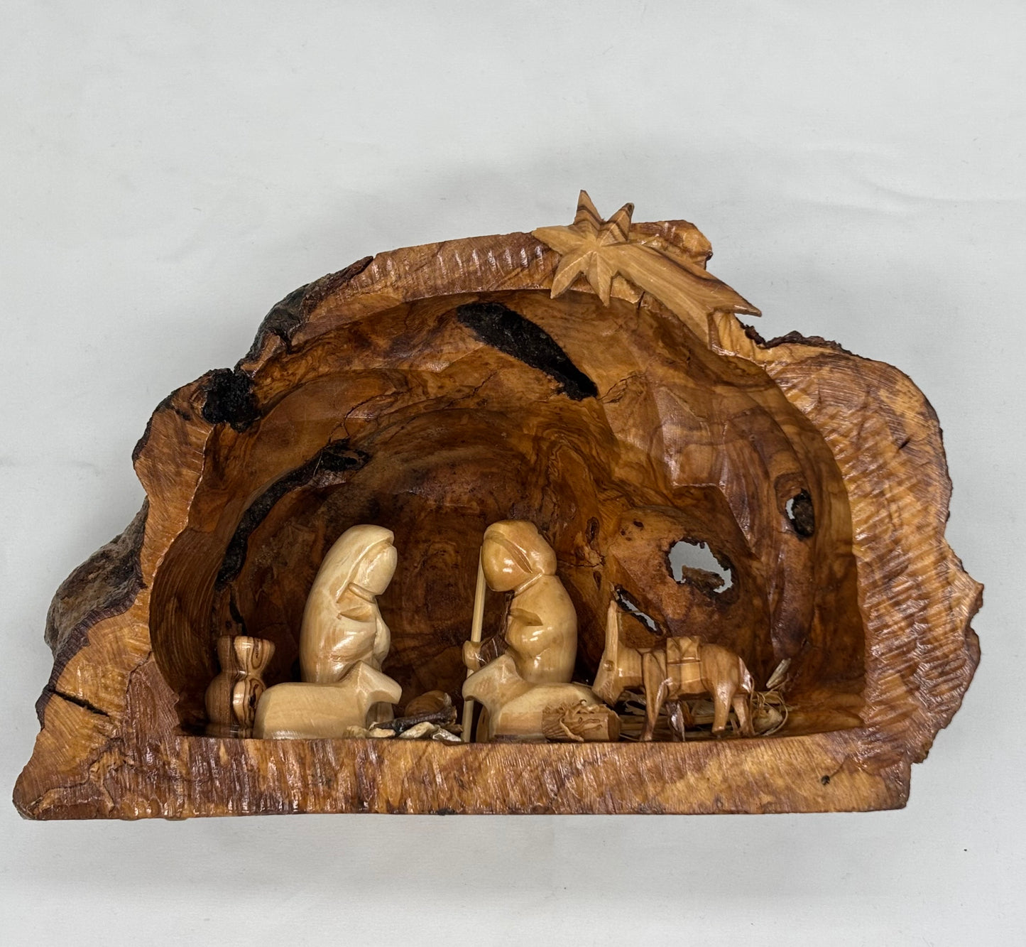 Olive Wood Nativity Grotto - With Modern Figures