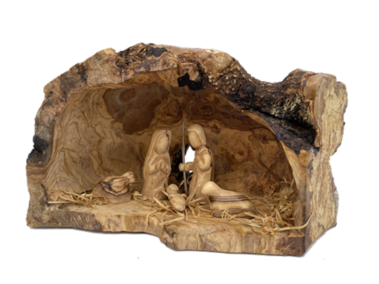 Olive Wood Nativity Grotto - With Modern Figures