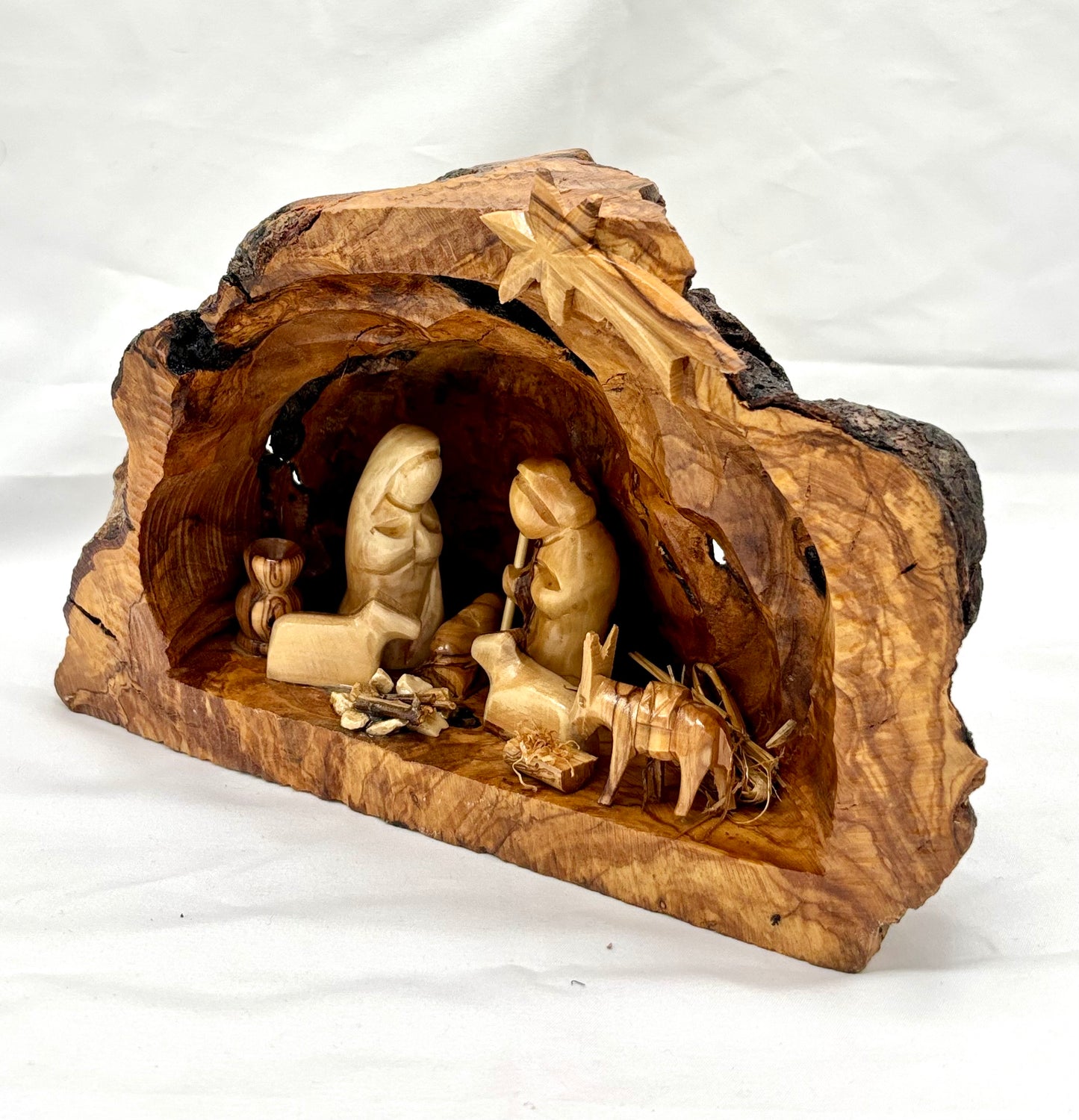Olive Wood Nativity Grotto - With Modern Figures