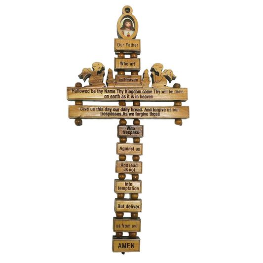 Olive Wood Cross With the Lord's Prayer Wall Cross – “Our Father” Prayer