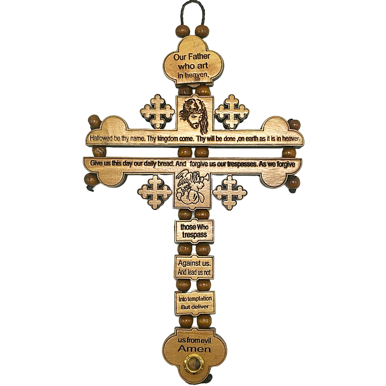 Olive Wood Cross With the Lord's Prayer Wall Cross – “Our Father” Prayer with Incense