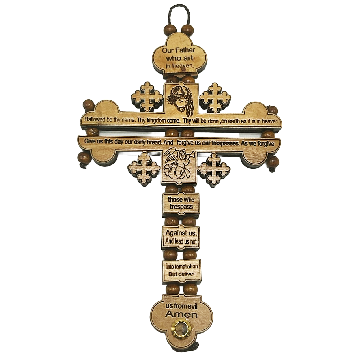 Olive Wood Cross With the Lord's Prayer Wall Cross – “Our Father” Prayer with Incense