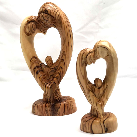 Olive Wood Holy Family - Abstract -Heart shape