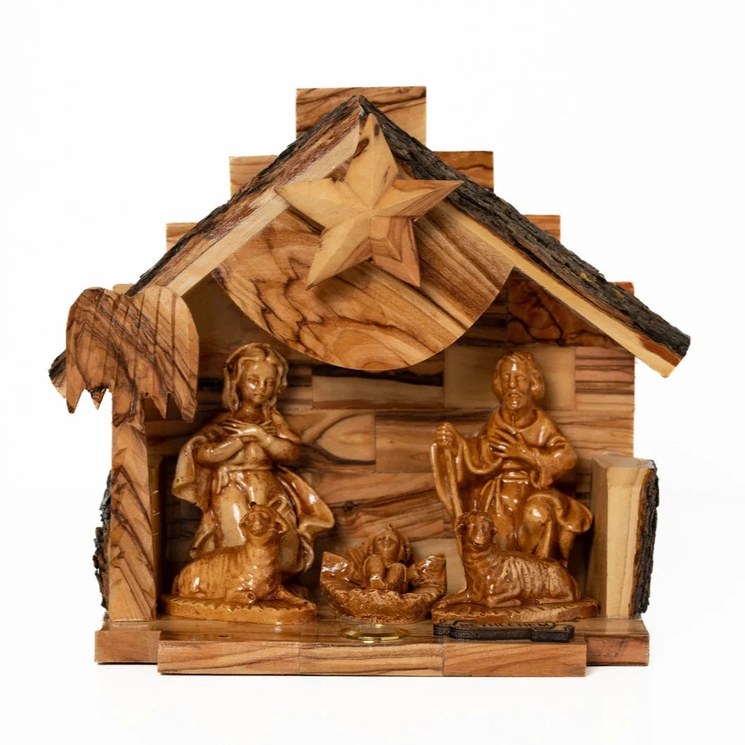 Olive Wood Musical Nativity Scene with incense from the holy land 2