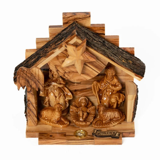 Olive Wood Musical Nativity Scene with incense from the holy land 2
