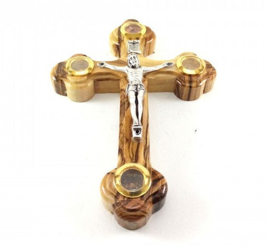 Olive Wood Wall Cross with Elements from Holy Land